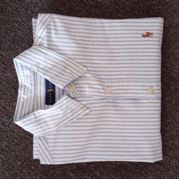 🐎Ralph Lauren🐎 - Men's Blue/White Stripe L/S Oxford Button Down - Picture 14 of 15